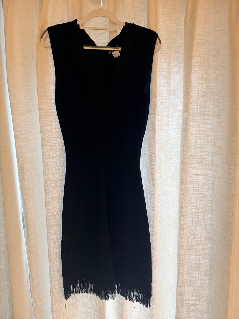 VENUS Black Sleeveless Fringe Bodycon Dress Size 4
